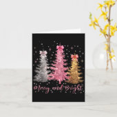 Merry And Bright Santa Christmas Tree Lights Pajam Kaart (Gele Bloem)
