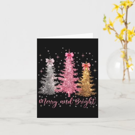 Merry And Bright Santa Christmas Tree Lights Pajam Kaart (Gele Bloem)