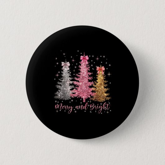 Merry And Bright Santa Christmas Tree Lights Pajam Ronde Button 5,7 Cm (Voorkant)
