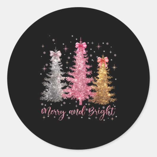 Merry And Bright Santa Christmas Tree Lights Pajam Ronde Sticker (Voorkant)