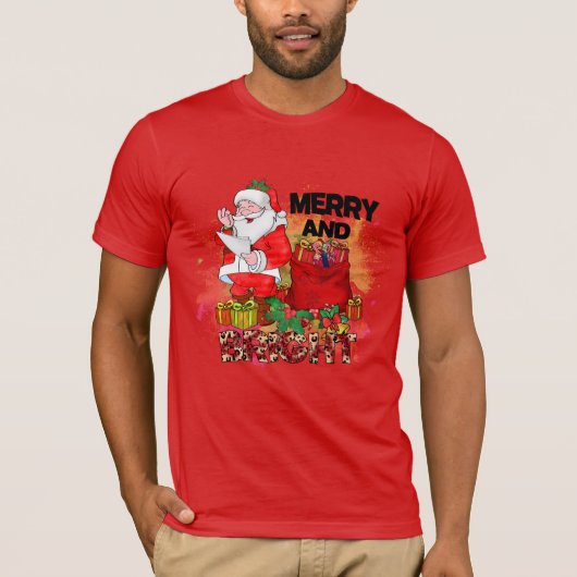 Merry and Bright Santa Sack of Gifts T-shirt (Voorkant)