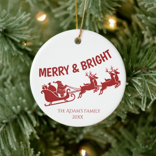 Merry and Bright Santa Sleigh Christmas Photo  Keramisch Ornament (Boom)