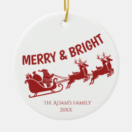 Merry and Bright Santa Sleigh Christmas Photo  Keramisch Ornament