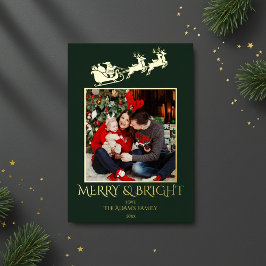 Merry and Bright Santa Sleigh Family Photo  Folie Feestdagenkaart