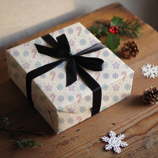 Merry and bright, Santa's hat and candy cane  Inpakpapier Vel