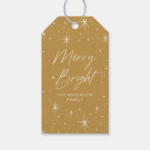 Merry and Bright Script Gold Holiday Cadeaulabel (Voorkant)