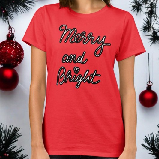 Merry and Bright script Kerstfeest trendy T-shirt