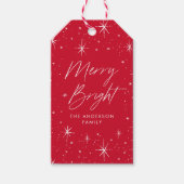 Merry and Bright Script Red Holiday Cadeaulabel (Voorkant)