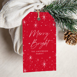 Merry and Bright Script Red Holiday Cadeaulabel