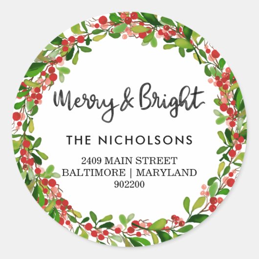 Merry and Bright Script | Vakantierendement C Ronde Sticker (Voorkant)