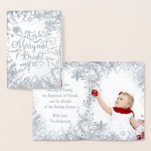 Merry and Bright Silver Real Folie Typografie Foto Folie Kaarten