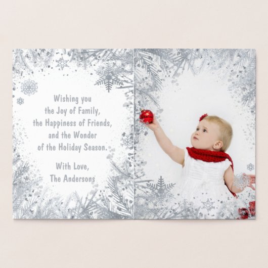 Merry and Bright Silver Real Folie Typografie Foto Folie Kaarten (Binnen)