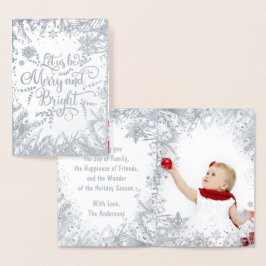 Merry and Bright Silver Real Folie Typografie Foto Kaarten