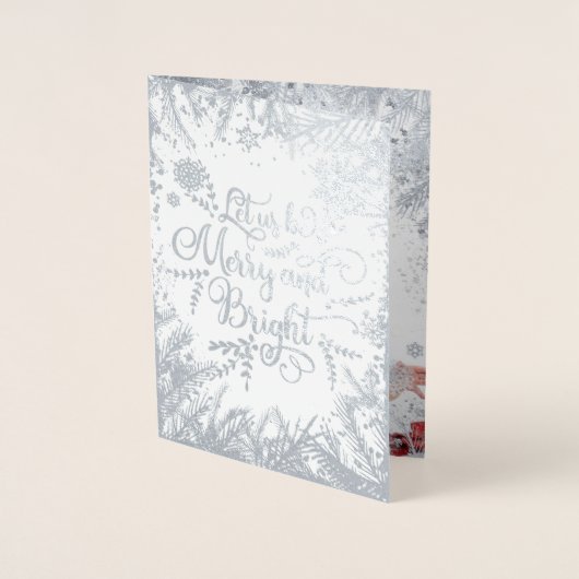 Merry and Bright Silver Real Folie Typografie Foto Kaarten (Voorkant)