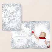 Merry and Bright Silver Real Folie Typografie Foto Kaarten (Display)