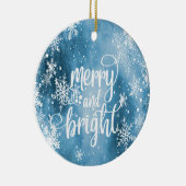 Merry and Bright, Snowflakes, blauw Keramisch Ornament (Rechts)