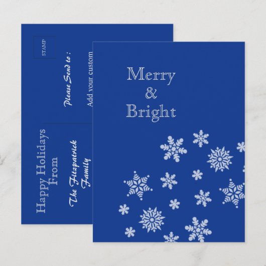 Merry and Bright Snowflakes Blue Christmas    Briefkaart (Voorkant / Achterkant)