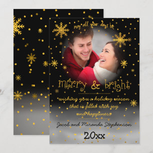Merry and Bright Snowflakes Foto Holiday Greeting Feestdagenkaart