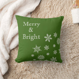Merry and Bright Snowflakes Green Kerstmis Kussen
