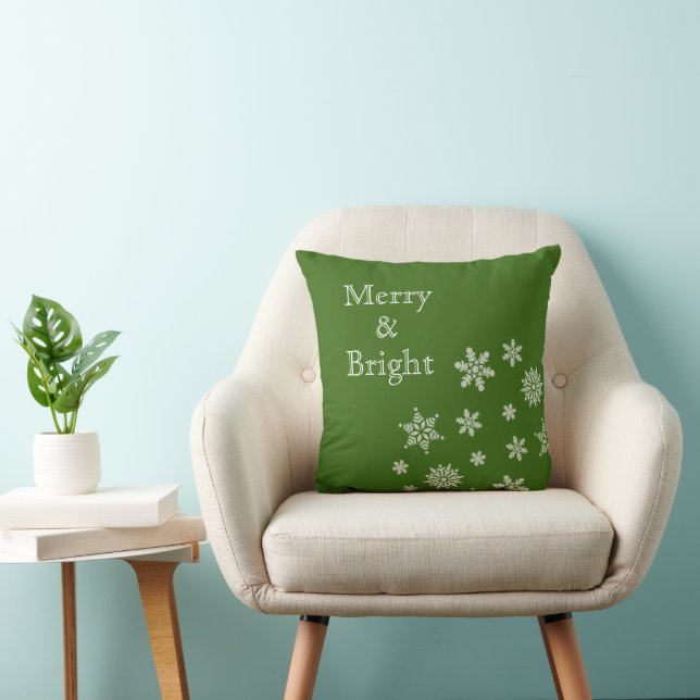 Merry and Bright Snowflakes Green Kerstmis Kussen (Stoel)