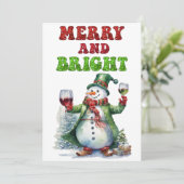 Merry and Bright Snowman Feestdagenkaart (Staand voorkant)