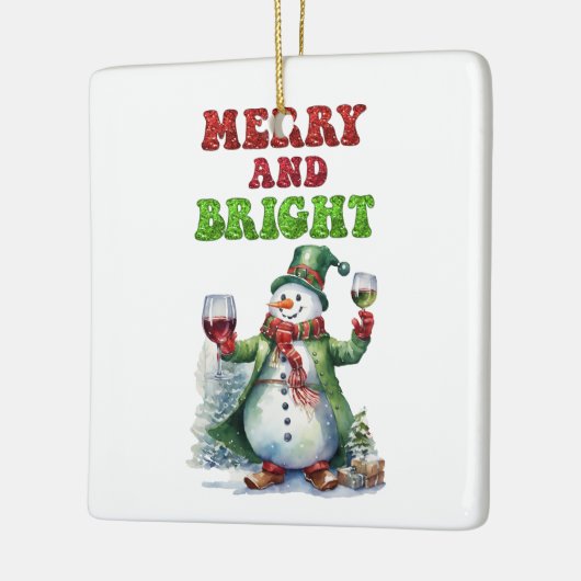 Merry and Bright Snowman Keramisch Ornament (Links)