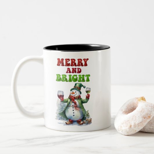 Merry and Bright Snowman  Tweekleurige Koffiemok (Met donut)