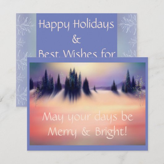 Merry and Bright Snowy Winter Landscape Art Feestdagenkaart (Voorkant / Achterkant)