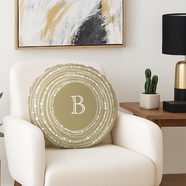 Merry and Bright Sparkles Monogram Stylish Holiday Rond Kussen (Merry & Bright Sparkling Lights With Family Monogram Christmas Round Pillow - Holiday Home Decor)