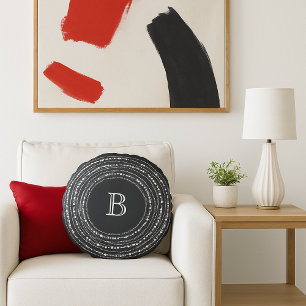 Merry and Bright Sparkles Monogram Stylish Holiday Rond Kussen