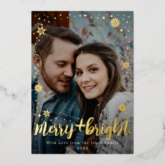 Merry and Bright Star Sneeuwvlok Foto Folie  Folie Feestdagenkaart (Voorkant)