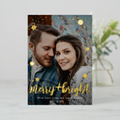 Merry and Bright Star Sneeuwvlok Foto Folie  Folie Feestdagenkaart (Staand Voorkant)