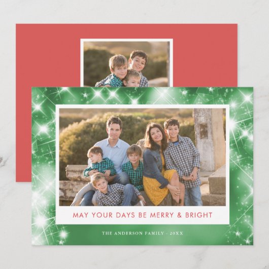 Merry and Bright Stars | Twee kerstfoto's Feestdagenkaart (Voorkant / Achterkant)