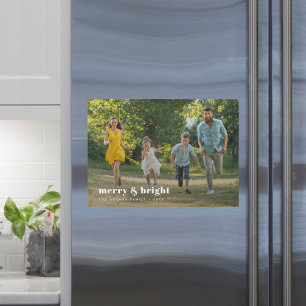 Merry and Bright Stylish Family Photo Magnet Kaart