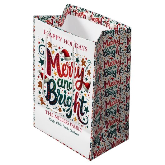 Merry and bright, this colorful, festive Design Medium Cadeauzakje (Voorkant Gekanteld)