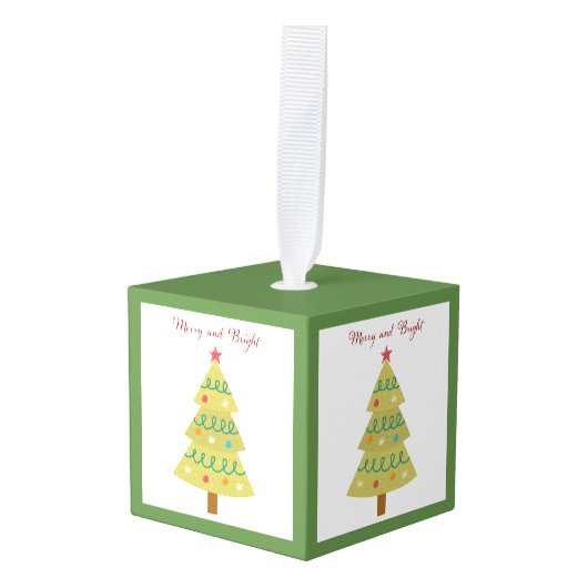 Merry and Bright Tissue Box Hoesje Kubus Ornament (Voorkant hoekig)