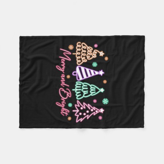 Merry And Bright Tree Neon Christmas  Fleece Deken (Voorkant (Horizontaal))