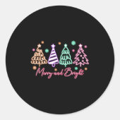 Merry And Bright Tree Neon Christmas  Ronde Sticker (Voorkant)