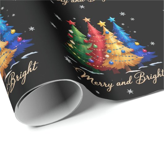 Merry and Bright Trees Christmas Holiday Gift Cute Cadeaupapier (Rol Hoek)