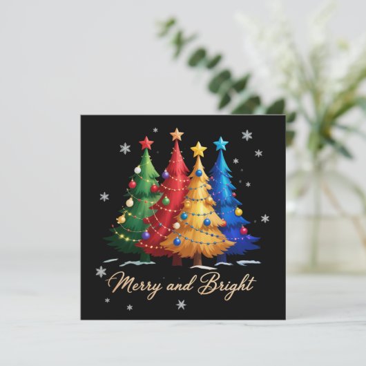 Merry and Bright Trees Christmas Holiday Gift Cute Feestdagenkaart (Staand voorkant)