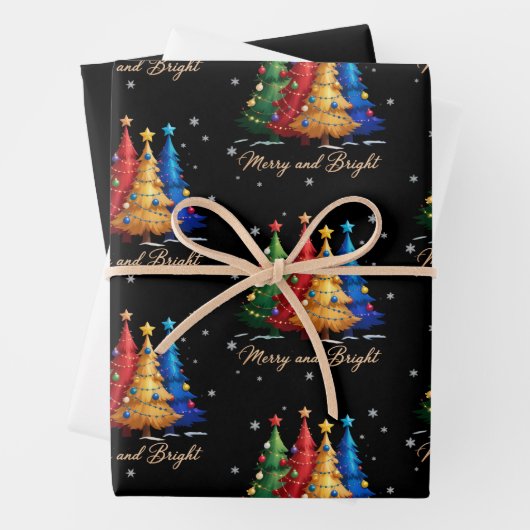 Merry and Bright Trees Christmas Holiday Gift Cute Inpakpapier Vel (In situ)