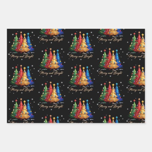 Merry and Bright Trees Christmas Holiday Gift Cute Inpakpapier Vel (Voorkant)