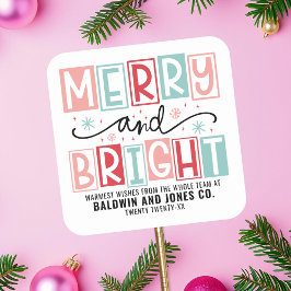 Merry And Bright Trendy Vintage Aangepaste Kerstmi Vierkante Sticker
