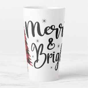 Merry and Bright Typografie Buffalo Plaid Kerstboo Latte Mok
