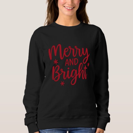 Merry and Bright Typografie Kerst T-shirt (Voorkant)