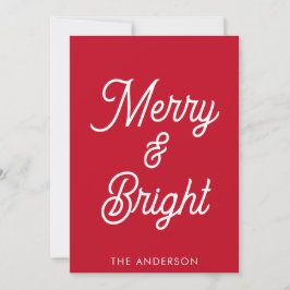 Merry and Bright Typografie Schrift Rode Kerstmis Feestdagenkaart