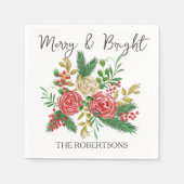 Merry and Bright Watercolor Roses Custom Holiday Servet (Voorkant)