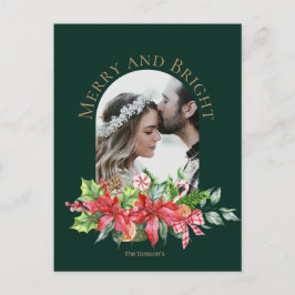 Merry and Bright watercolor tak postkaart
