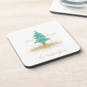 "Merry and Bright" Watercolor Tree Bier Onderzetter (Linkerzijde)