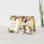 Merry and Bright Waterverf Greenery Photo Collage Feestdagen Kaart (Voorkant)